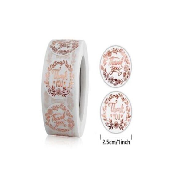 1000PCS Thank You Olive Branch Gold Rose 1 Inch Self-Adhesive Label Decal Envel - Picture 4 of 8